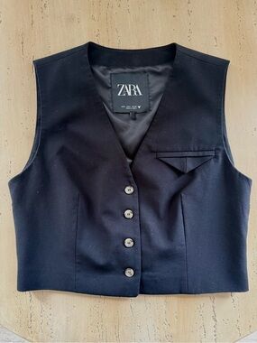 Zara Black Button-Front V-Neck Vest